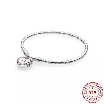 Настоящее серебро 925 пробы розовое сердце змея цепочка браслет подходит оригинальный бисер шарм женский браслет ювелирные изделия вечеринка подарки 17cm