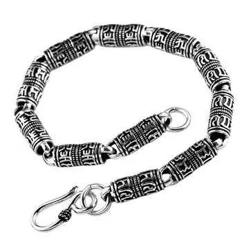 Настоящее серебро 925 пробы с гравировкой, символ, браслет-цилиндр, мужчина и женщина, тайская серебряная цепочка с мантрой, благословляющий безопасный браслет, ювелирное изделие, подарок 18CM