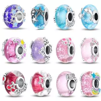 Настоящее серебро 925 пробы с разноцветными бабочками и дельфинами, светящиеся стеклянные подвески, подходят для оригинальных браслетов, изысканные ювелирные изделия своими руками