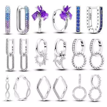 Настоящее серебро 925 пробы U-образные серьги-кольца для женщин, роскошные красочные серьги-гвоздики с цирконием, звездой и Луной, модные украшения для дня рождения, свадьбы белый
