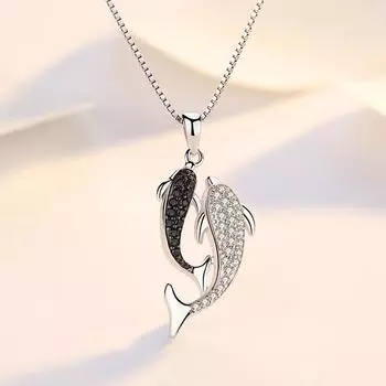 Настоящее серебро 925 пробы, ювелирные изделия, кристалл, дельфин, коробочка, цепочка, подвески и ожерелья для женщин, однотонное колье-колье из стерлингового серебра