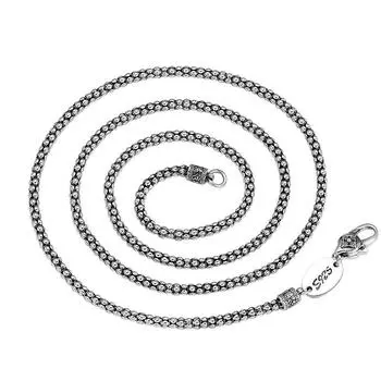 Настоящее серебро Кукуруза Ожерелье Мужчины Женщины 925 Серебряное Кукуруза Ожерелье Мужская Длинная Цепочка Ретро Кулон Ожерелье Ювелирные Изделия 50cm