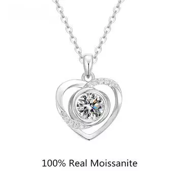 Настоящее серебро муассанит сердце кулон ожерелье 1 карат D цвет бриллиантовое ожерелье для женщин модный дизайн изящных ювелирных изделий