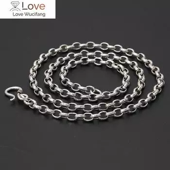 Настоящее серебро ретро 5 мм длинная цепочка коробка буддизм мантра печатка ожерелье S925 стерлингового серебра байкерское мужское ожерелье ювелирный подарок