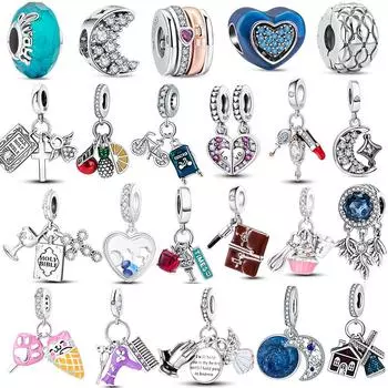 Настоящее серебро S925, циркон, лунный синий циркон, сердце, мороженое, велосипедные бусины, подходят оригинальные подвески, браслет, ювелирные изделия своими руками