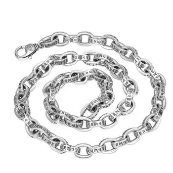 Настоящее серебро толщиной 8,5 мм, тяжелая цепочка с резьбой по мантре, ожерелье из стерлингового серебра S925, большое ожерелье, мужское мужское ювелирное изделие в стиле панк, подарок 50cm