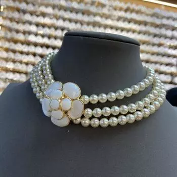 Настоящее золотое гальваническое ретро ожерелье из натурального белого жемчуга камелия серьги-гвоздики комплект колец