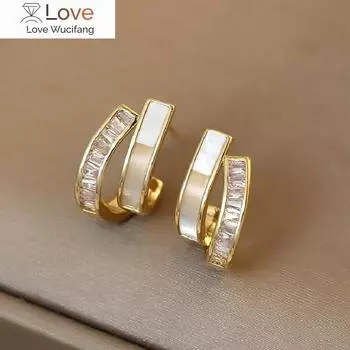 Настоящее золотое покрытие, корейские новые модные ювелирные изделия, роскошные серьги из натуральной ракушки с цирконием, элегантные женские повседневные рабочие простые аксессуары белый