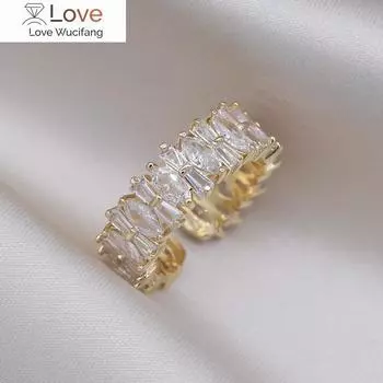 Настоящее золотое покрытие, корейский дизайн, модные ювелирные изделия, роскошное кольцо с полным цирконием, элегантные женские вечерние регулируемые аксессуары Resizable белый