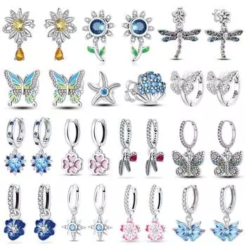 Настоящие 100% стерлингового серебра 925 пробы, цветы, сверкающие серьги-бабочки для женщин, модный бутик ювелирных изделий, вечерние, свадебный подарок, новинка 2023 года