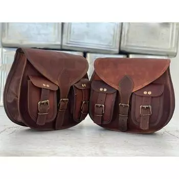 Настоящие 1 пара 2 сумки кожаная мотоциклетная седельная сумка боковая сумка сумки на корзины коричневый