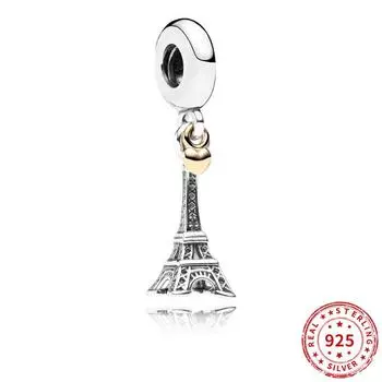 Настоящие 925 пробы серебряные подвески винтажная Эйфелева башня бусины подходят оригинальные модные браслеты из бисера ожерелье ювелирные изделия своими руками