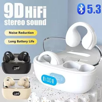 Настоящие беспроводные наушники Bluetooth 5.3. Наушники-клипсы с цифровым дисплеем. Удобное ношение водонепроницаемых спортивных наушников с шумоподавлением. чёрный