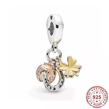 Настоящие бусины из стерлингового серебра 925 пробы, подвеска в виде подковы клевера, подходит для оригинального модного браслета, ювелирные изделия 2022