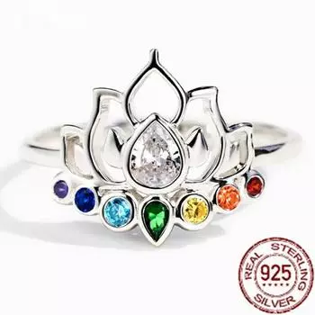 Настоящие кольца из стерлингового серебра 925 пробы с цветком лотоса в стиле бохо для женщин, простое модное цветное обручальное кольцо с цирконом, изысканные ювелирные изделия, подарок 5&925 sterling silver