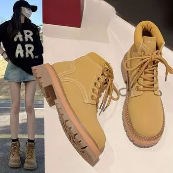 Настоящие кожаные британские ботинки с толстой подошвой для женщин, осенние и зимние, новые рабочие ботинки для мотоциклистов, рабочие ботинки Can t Kick 35