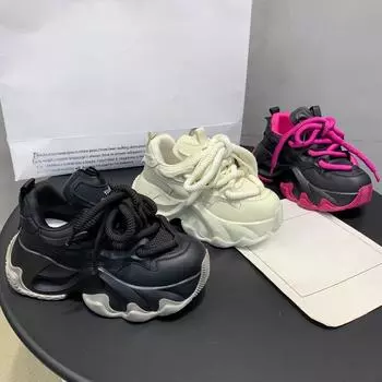 Настоящие кожаные громоздкие кеды на платформе, увеличивающие рост, женская обувь, весенняя новинка, универсальная повседневная спортивная обувь 35