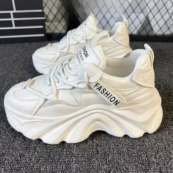 Настоящие кожаные громоздкие кроссовки с толстой подошвой, увеличивающие рост, женская обувь, весенние новинки, универсальная и легкая повседневная обувь, женские кроссовки Tide 35