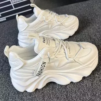 Настоящие кожаные громоздкие кроссовки с толстой подошвой, увеличивающие рост, женская обувь, весенние новинки, универсальная и легкая повседневная обувь, женские кроссовки Tide 35