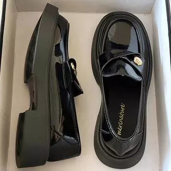 Настоящие кожаные мокасины, женская обувь, весенние новые черные кожаные туфли в британском стиле, туфли Мэри Джейн на толстой подошве, туфли-лодочки 35