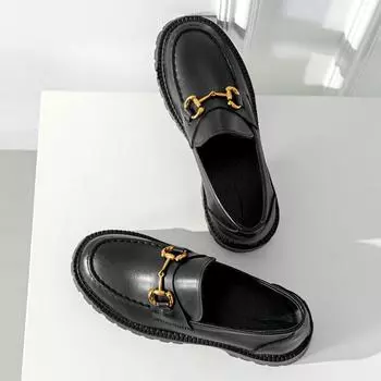 Настоящие кожаные туфли с толстой подошвой, женские, весенние, новые, британские, в стиле ретро, слипоны, мягкие, на мягкой подошве 35