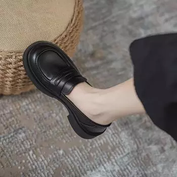 Настоящие кожаные туфли в британском стиле, новые весенние туфли без застежек на толстой подошве, мягкие туфли-лоферы, универсальные 35