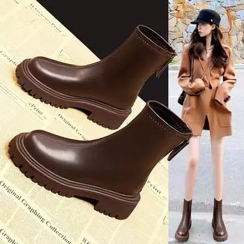 Настоящие мягкие кожаные французские ботинки Martin, женские короткие ботинки на платформе в стиле ретро, толстые бархатные дышащие эластичные ботинки на толстом каблуке 35