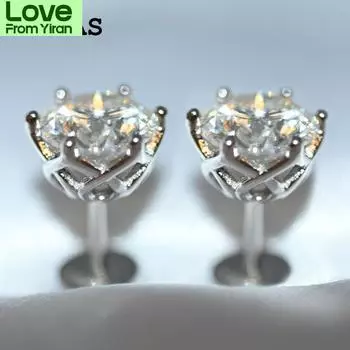 Настоящие серьги-гвоздики из натурального муассанита 0,5-1 карат цвета D для женщин из стерлингового серебра 925 пробы, сверкающие свадебные украшения