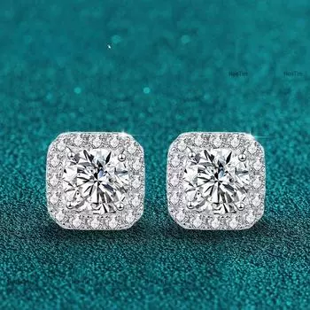 Настоящие серьги-гвоздики с муассанитом 0,5-1 карата D цвета для женщин, сверкающие серьги из 100% стерлингового серебра 925 пробы, свадебные украшения 0.5ct 5mm