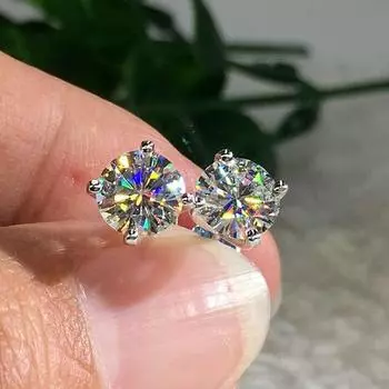 Настоящие серьги-гвоздики с муассанитом 1 карат для женщин, роскошные серьги из 100% стерлингового серебра 925 пробы, женские сверкающие свадебные золотые серьги