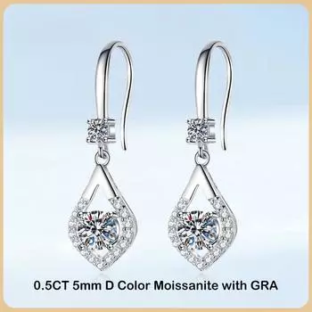 Настоящие серьги-капли с муассанитом 0,5 карата, 5 мм, цвет D для женщин, S925, посеребренные, PT950, серьги-капли с бриллиантами, тест на воду