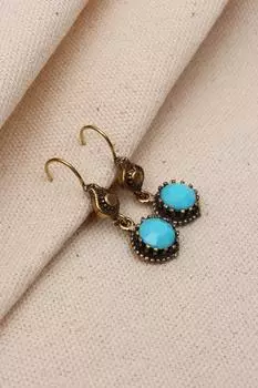 Настоящие серьги-подвески с бирюзовым камнем