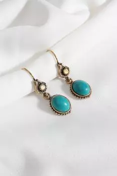 Настоящие серьги-подвески с бирюзовым камнем
