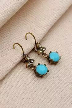 Настоящие серьги-подвески с бирюзовым камнем