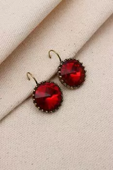 Настоящие серьги с большими красными круглыми камнями