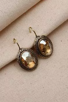 Настоящие серьги с камнями медового цвета
