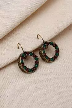 Настоящие серьги с красно-бордовым красным камнем