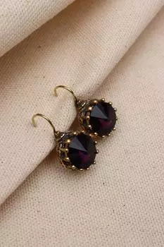 Настоящие серьги с круглыми фиолетовыми камнями
