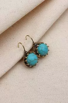 Настоящие серьги с круглыми камнями из бирюзы