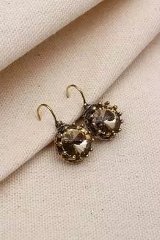 Настоящие серьги с круглыми камнями медового цвета