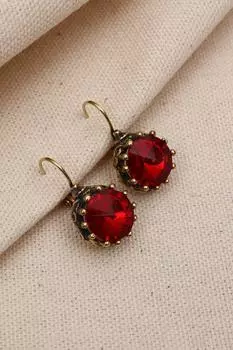 Настоящие серьги с круглыми красными камнями