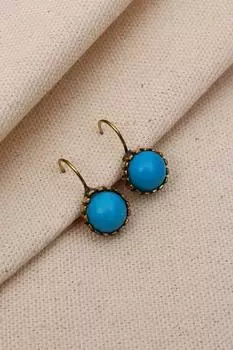 Настоящие серьги с круглыми синими камнями