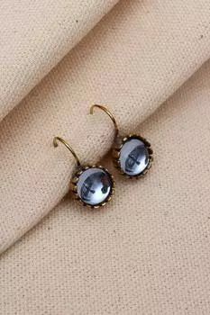 Настоящие серьги с круглыми синими прозрачными камнями