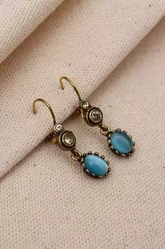 Настоящие серьги с подвесками из синего камня