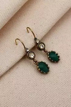 Настоящие серьги с подвесками из зеленого камня