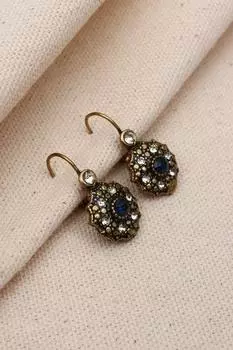 Настоящие серьги с темно-синими камнями