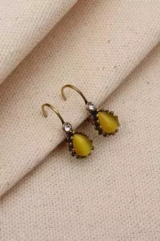 Настоящие серьги с желтым камнем