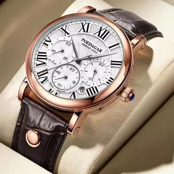 Настоящие три стрелки / Ложные три стрелки с циферблатом Многофункциональные мужские часы Модели с поясом Модные кварцевые часы Водонепроницаемые с календарем Часы с римской шкалой