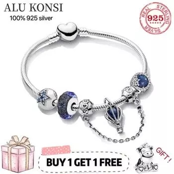 Настоящий 100% стерлингового серебра 925 пробы браслет Pan Star Series Snake Chain Charm Bangle Fit Original Charms For Women Diy Jewelry 20cm
