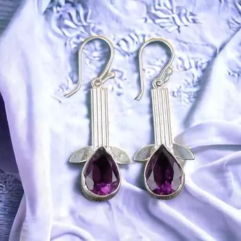 Настоящий африканский аметист драгоценный камень 925 стерлинговое серебро красивые украшения серьга EE-36-9